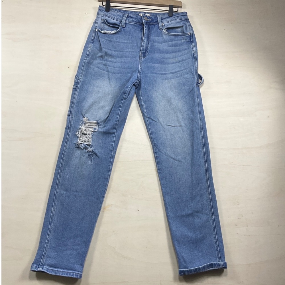 Altar'd State Ceros Carpenter Jeans Light Wash Distressed Straight Leg Size 29
